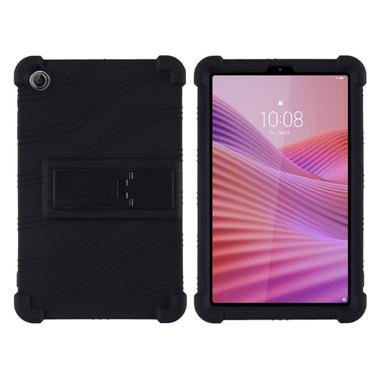 For Lenovo Tab K9 / Tab One Silicone Case with Kickstand Rugged Protective Cover - Black