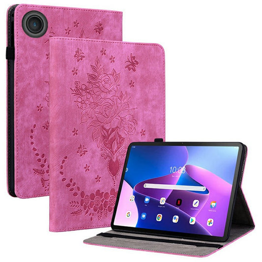 For Lenovo Tab TB311FU Case Card Holder Anti-Scratch Leather Cover Rose Flower Imprint - Rose