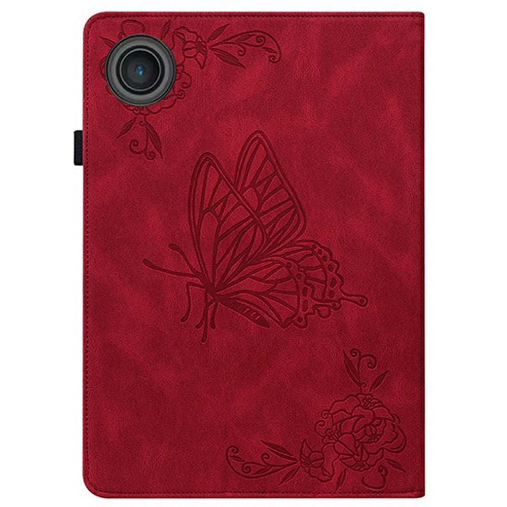For Lenovo Tab TB311FU Case Butterfly Flower Imprint PU Leather Tablet Cover with Card Slots - Red