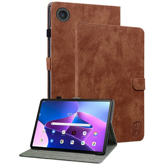 For Lenovo Tab TB311FU Case Tiger Imprint Anti-Scratch PU Leather Tablet Cover - Brown