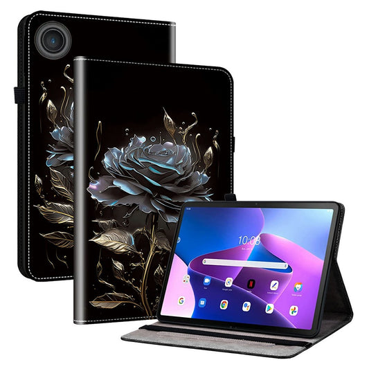For Lenovo Tab TB311FU Leather Case Pattern Printed Stand Tablet Cover with Card Slots - Black Rose