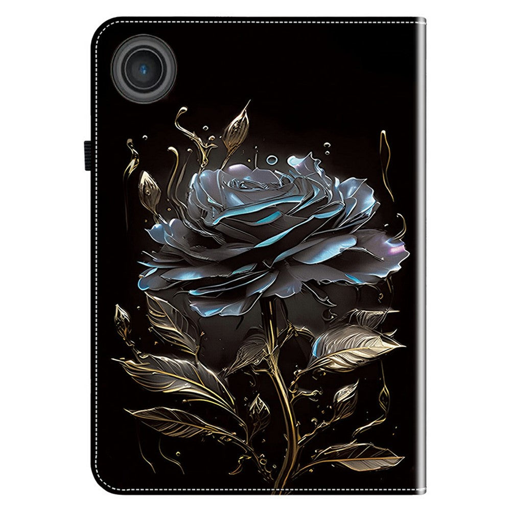 For Lenovo Tab TB311FU Leather Case Pattern Printed Stand Tablet Cover with Card Slots - Black Rose
