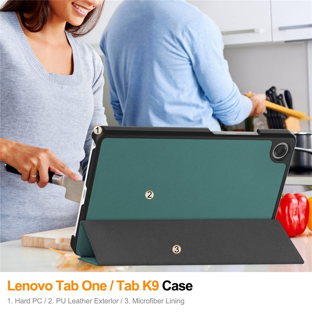 For Lenovo Tab K9  /  Tab One Case Anti-Drop Leather Stand Tablet Cover - Blackish Green