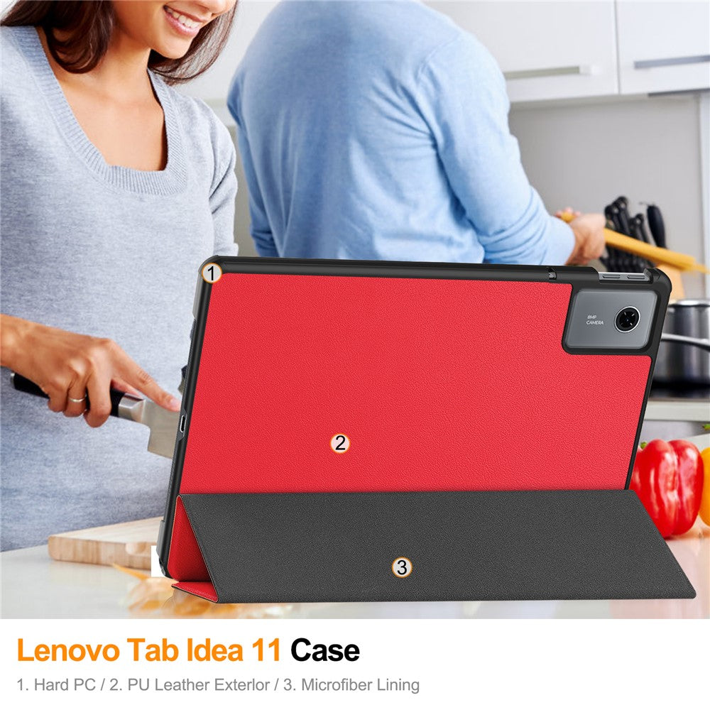 For Lenovo Idea Tab (TB336ZU  /  TB336FU)  /  Xiaoxin Pad 11 2025 Case Anti-Drop Leather Stand Tablet Cover - Red