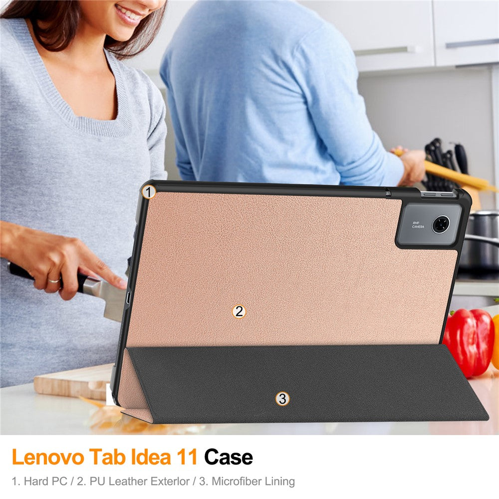 For Lenovo Idea Tab (TB336ZU  /  TB336FU)  /  Xiaoxin Pad 11 2025 Case Anti-Drop Leather Stand Tablet Cover - Rose Gold