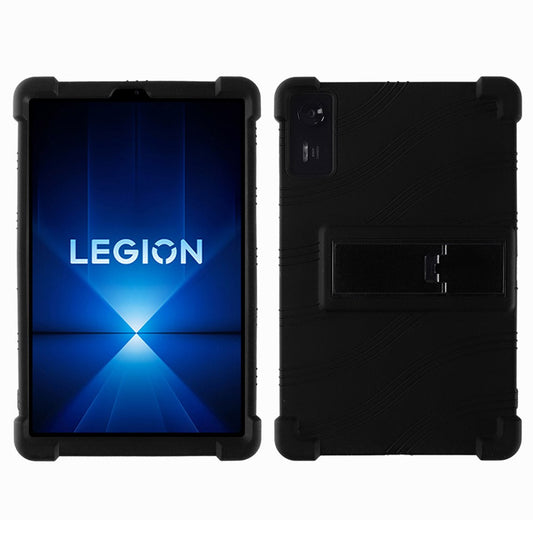For Lenovo Legion Y700 (2025) Silicone Case with Kickstand Rugged Protective Cover - Black