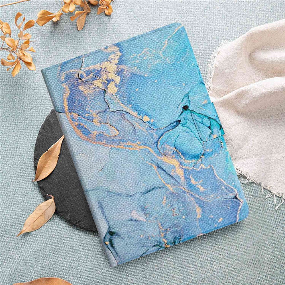 For Lenovo Tab M10 TB-X605F / X505 Adjustable Stand Marble Pattern Tablet Cover PU Leather Card Holder Anti-scratch Case - Blue Marble