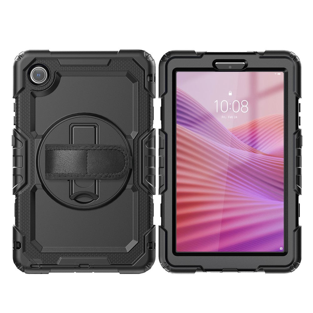 For Lenovo Tab K9 TB305FU Case PC + Silicone Tablet Cover with PET Film and Shoulder Strap - Black
