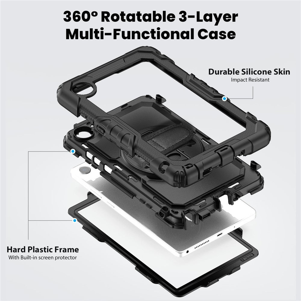 For Lenovo Tab K9 TB305FU Case PC + Silicone Tablet Cover with PET Film and Shoulder Strap - Black