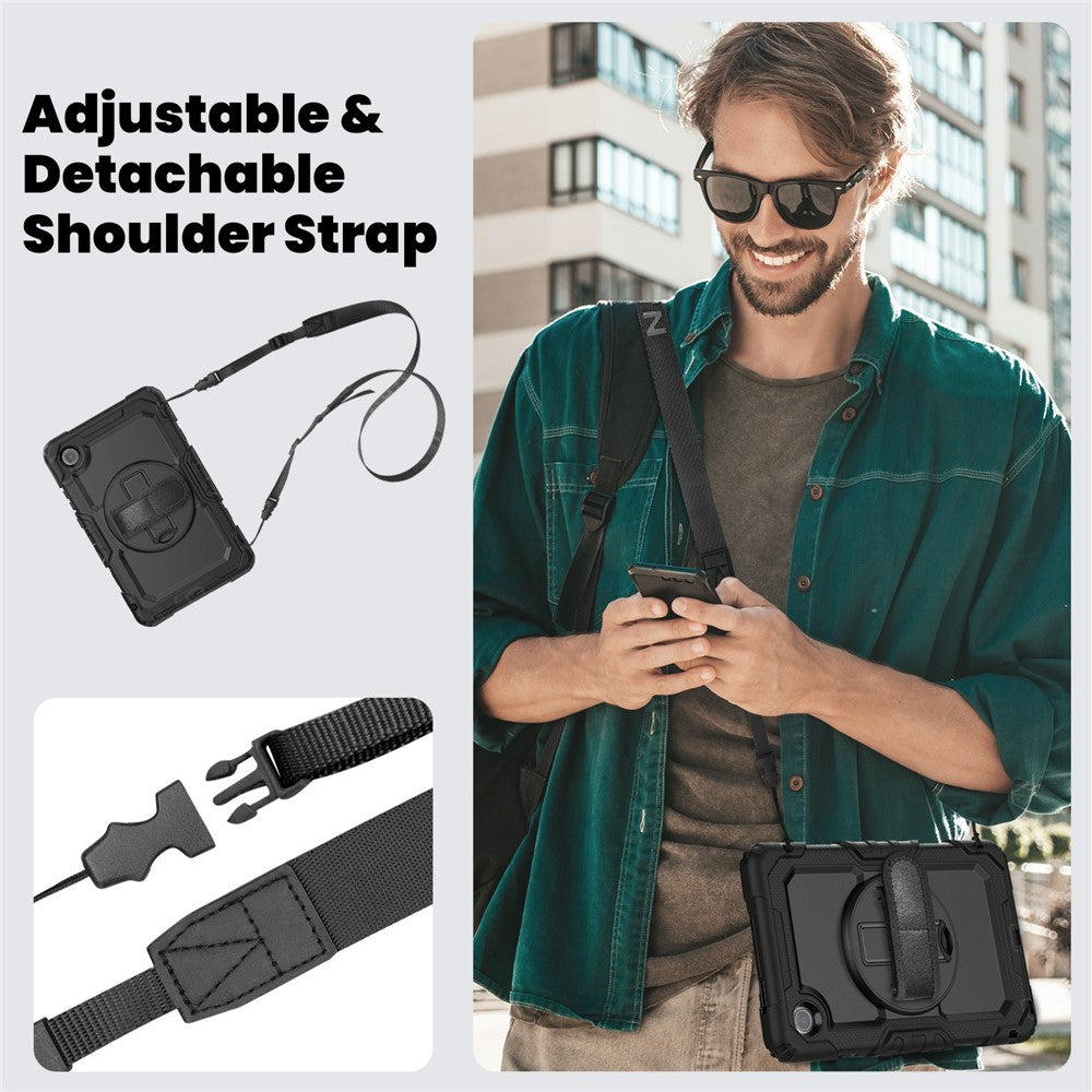 For Lenovo Tab K9 TB305FU Case PC + Silicone Tablet Cover with PET Film and Shoulder Strap - Black