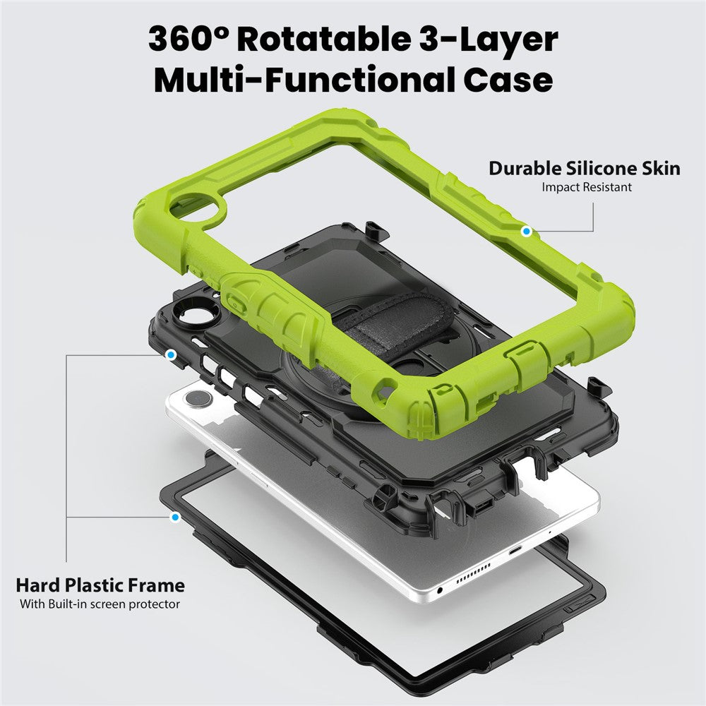 For Lenovo Tab K9 TB305FU Case PC + Silicone Tablet Cover with PET Film and Shoulder Strap - Yellowgreen
