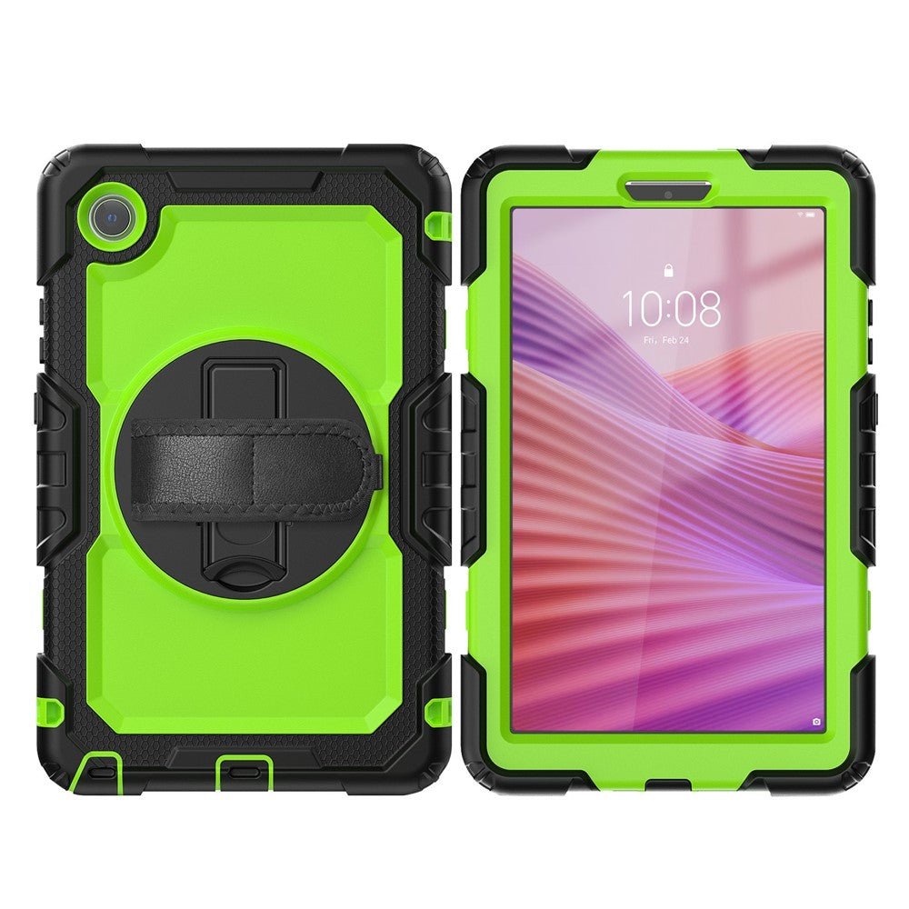 For Lenovo Tab K9 TB305FU Case PC + Silicone Tablet Cover with PET Film and Shoulder Strap - Black / Yellowgreen
