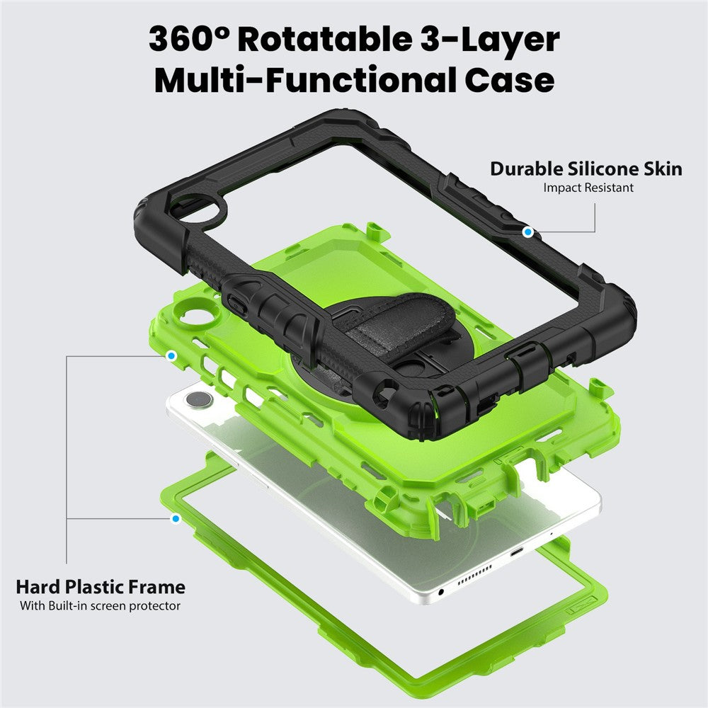 For Lenovo Tab K9 TB305FU Case PC + Silicone Tablet Cover with PET Film and Shoulder Strap - Black / Yellowgreen