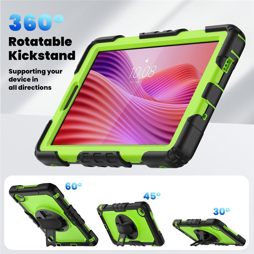 For Lenovo Tab K9 TB305FU Case PC + Silicone Tablet Cover with PET Film and Shoulder Strap - Black / Yellowgreen