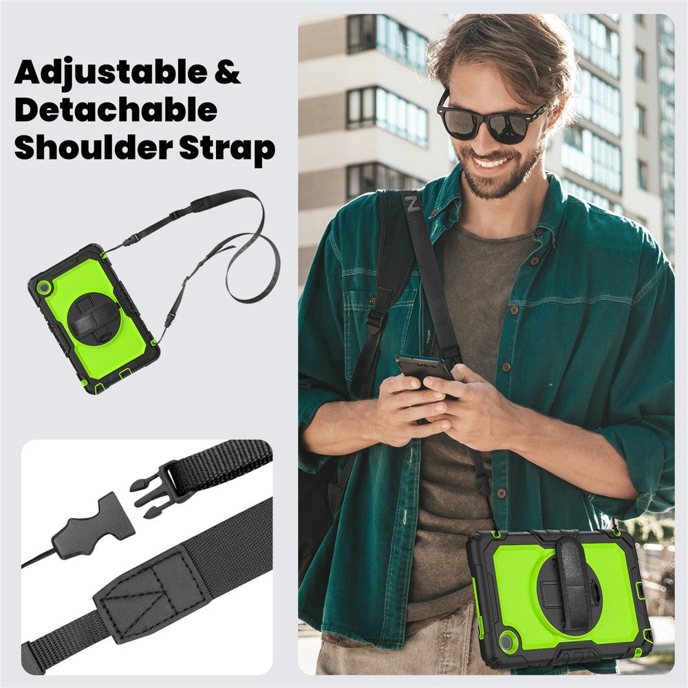 For Lenovo Tab K9 TB305FU Case PC + Silicone Tablet Cover with PET Film and Shoulder Strap - Black / Yellowgreen