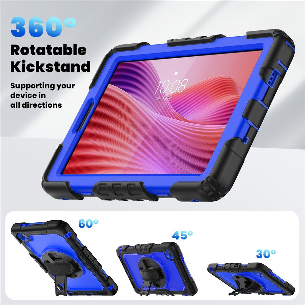 For Lenovo Tab K9 TB305FU Case PC + Silicone Tablet Cover with PET Film and Shoulder Strap - Black / Blue