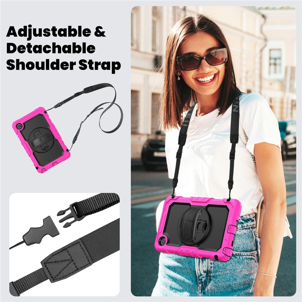For Lenovo Tab K9 TB305FU Case PC + Silicone Tablet Cover with PET Film and Shoulder Strap - Rose