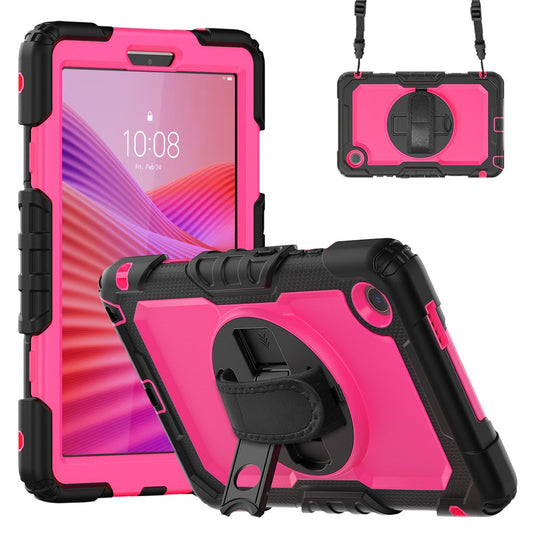 For Lenovo Tab K9 TB305FU Case PC + Silicone Tablet Cover with PET Film and Shoulder Strap - Black / Rose