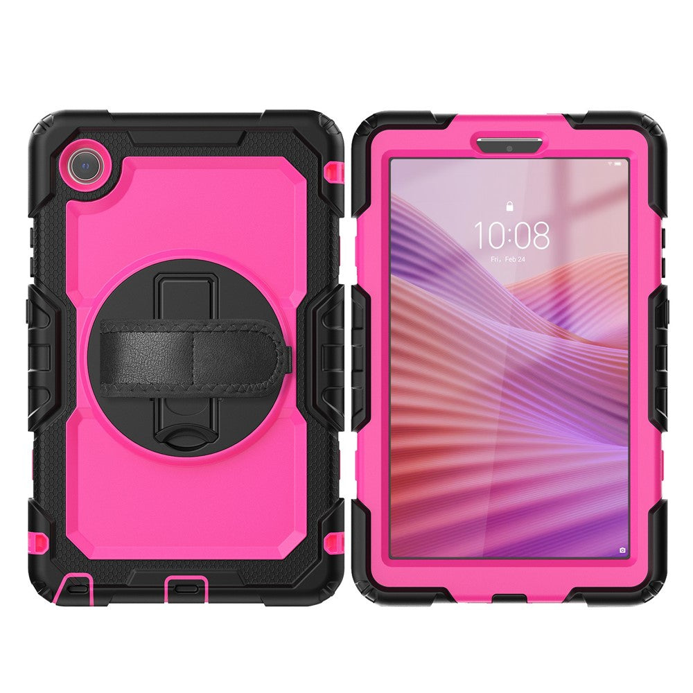 For Lenovo Tab K9 TB305FU Case PC + Silicone Tablet Cover with PET Film and Shoulder Strap - Black / Rose