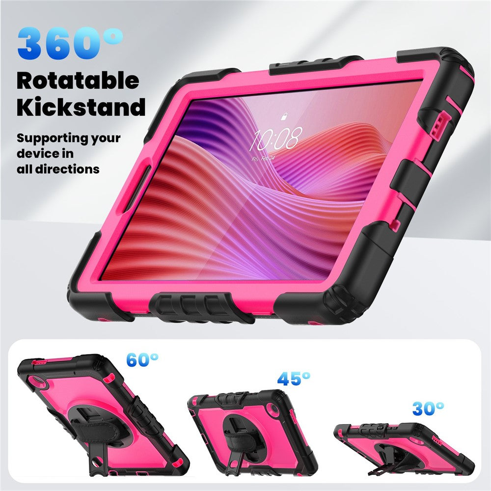 For Lenovo Tab K9 TB305FU Case PC + Silicone Tablet Cover with PET Film and Shoulder Strap - Black / Rose
