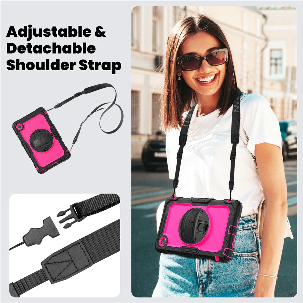 For Lenovo Tab K9 TB305FU Case PC + Silicone Tablet Cover with PET Film and Shoulder Strap - Black / Rose
