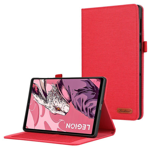 For Lenovo Legion Y700 Gen 4 Case with Stand Card Holder Cloth Texture Leather Tablet Cover - Red