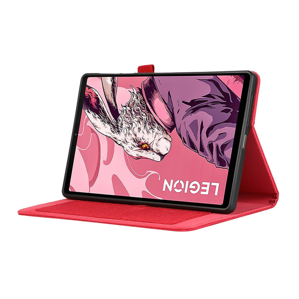 For Lenovo Legion Y700 Gen 4 Case with Stand Card Holder Cloth Texture Leather Tablet Cover - Red