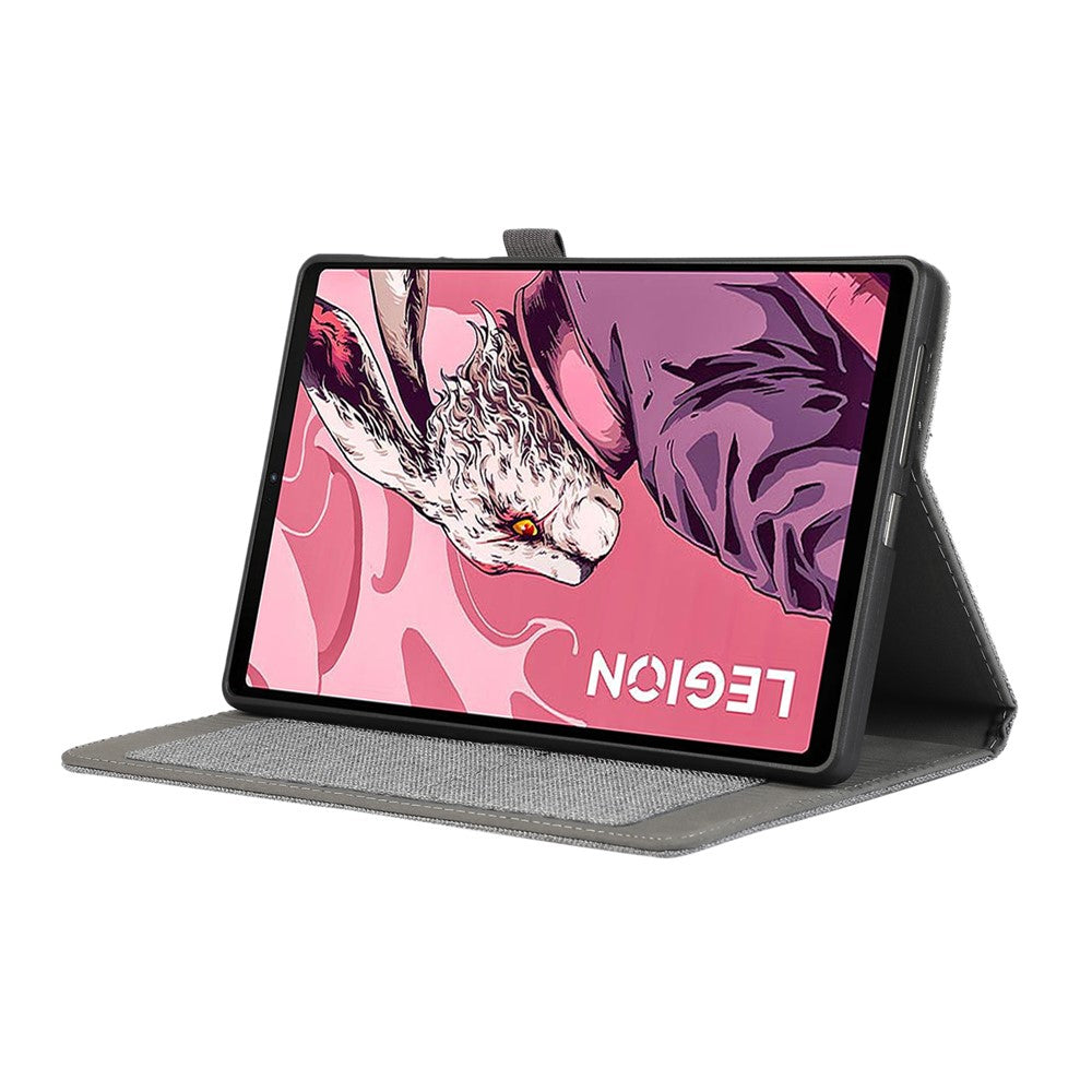 For Lenovo Legion Y700 Gen 4 Case with Stand Card Holder Cloth Texture Leather Tablet Cover - Grey