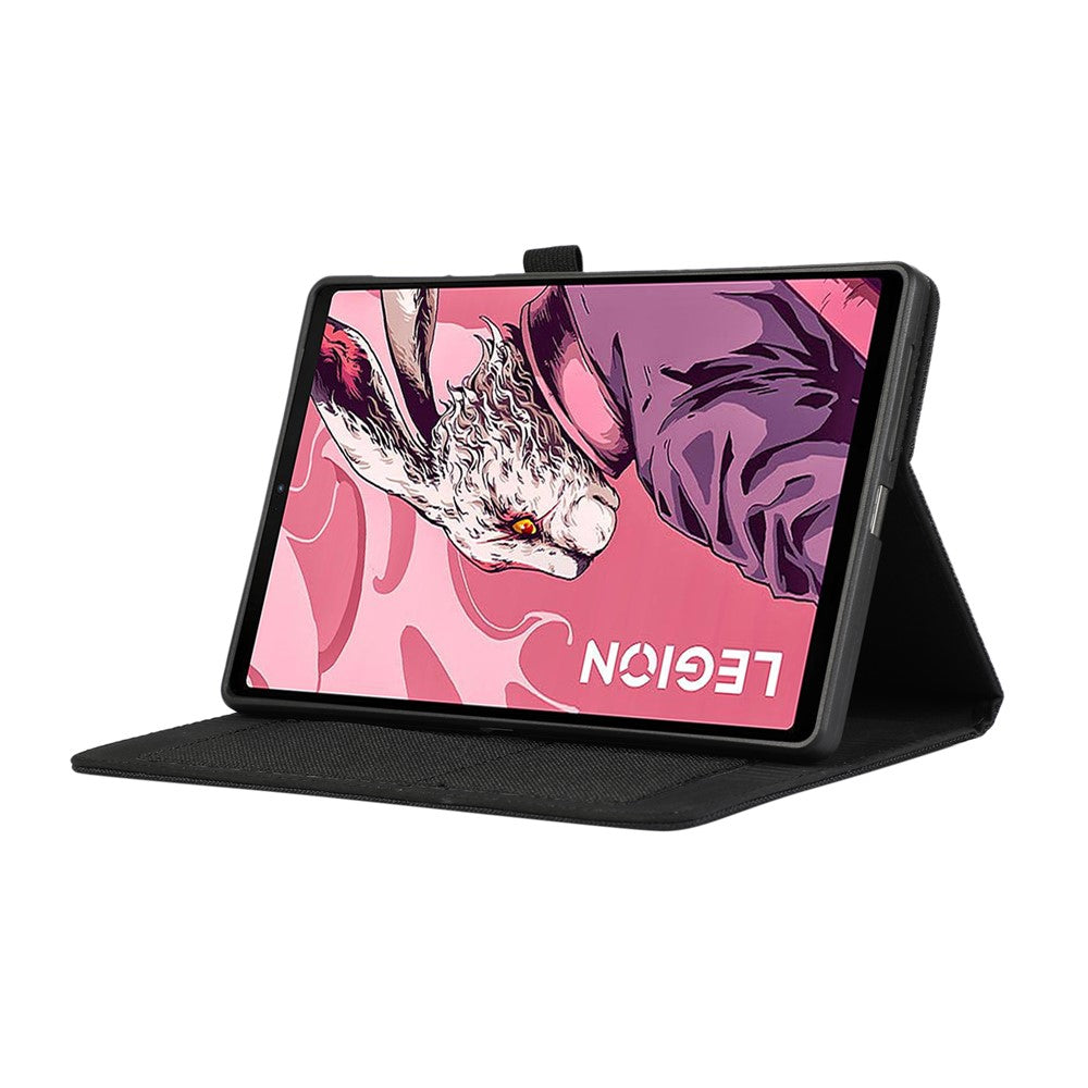 For Lenovo Legion Y700 Gen 4 Case with Stand Card Holder Cloth Texture Leather Tablet Cover - Black