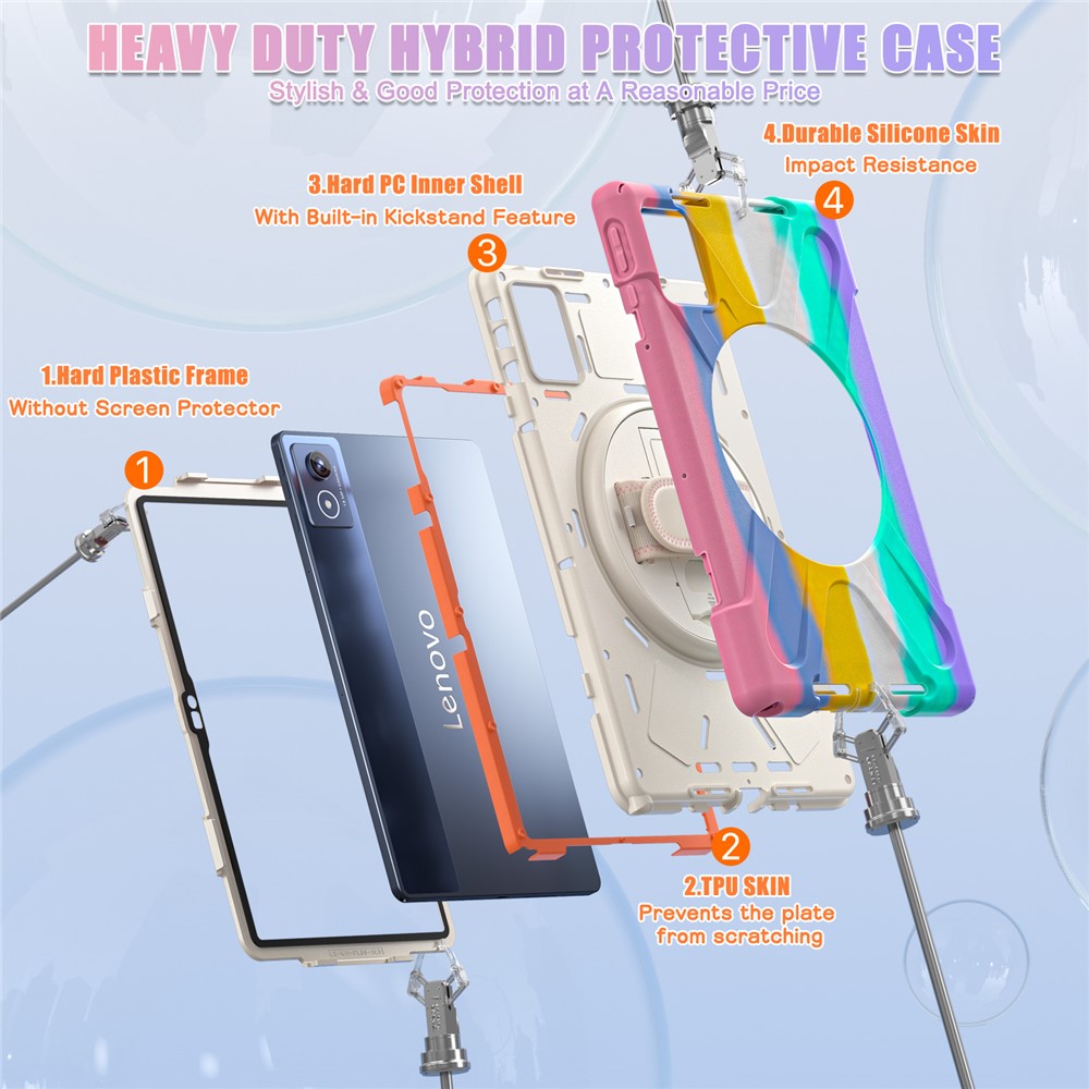 For Lenovo Tab K11 Plus / Zhaoyang K11 B352FU, TB230XC Case Kickstand PC + Silicone Tablet Cover - Colorful Pink