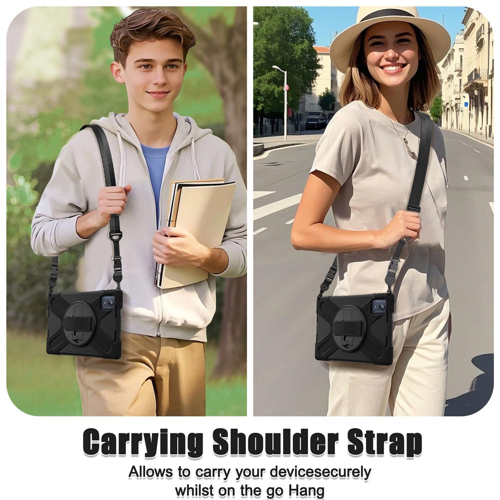 For Lenovo Tab K11 Plus / Zhaoyang K11 B352FU, TB230XC Kickstand Case TPU PC Silicone Tablet Cover with Shoulder Strap - Black