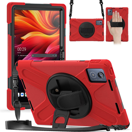 For Lenovo Tab K11 Plus / Zhaoyang K11 B352FU, TB230XC Kickstand Case TPU PC Silicone Tablet Cover with Shoulder Strap - Red