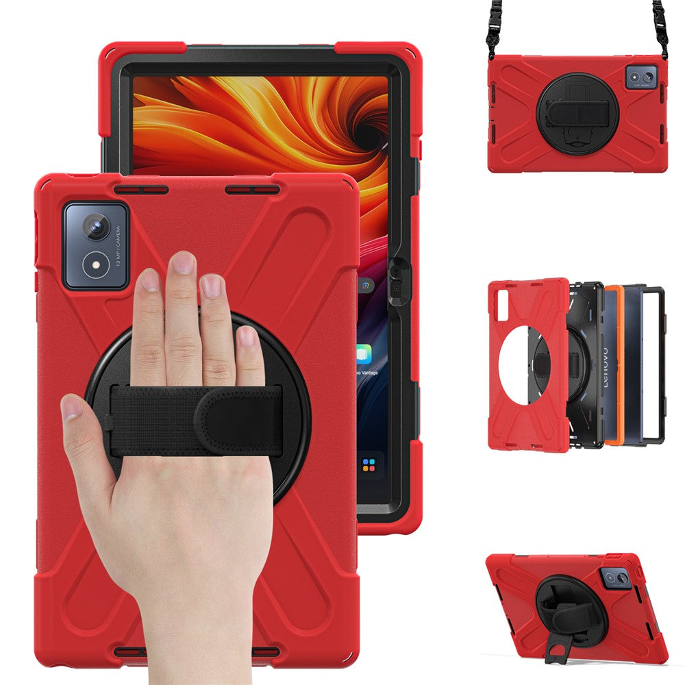 For Lenovo Tab K11 Plus / Zhaoyang K11 B352FU, TB230XC Kickstand Case TPU PC Silicone Tablet Cover with Shoulder Strap - Red