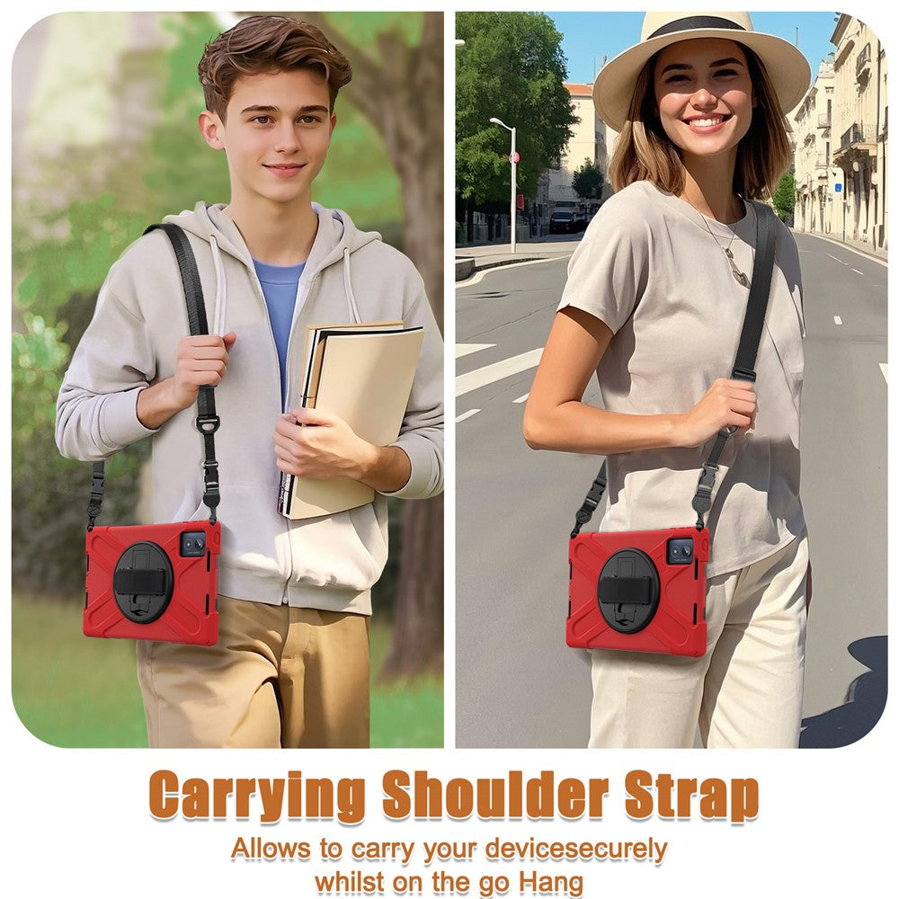 For Lenovo Tab K11 Plus / Zhaoyang K11 B352FU, TB230XC Kickstand Case TPU PC Silicone Tablet Cover with Shoulder Strap - Red