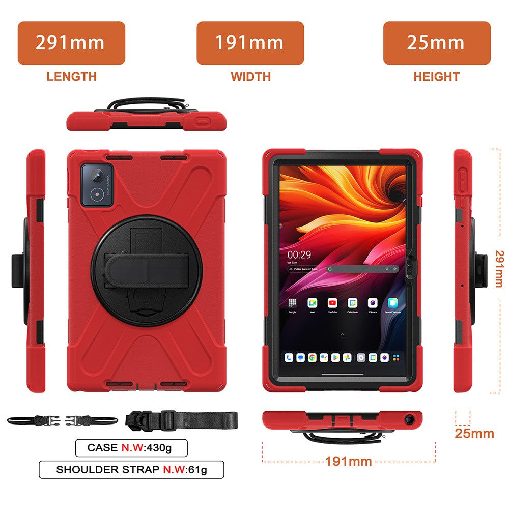 For Lenovo Tab K11 Plus / Zhaoyang K11 B352FU, TB230XC Kickstand Case TPU PC Silicone Tablet Cover with Shoulder Strap - Red