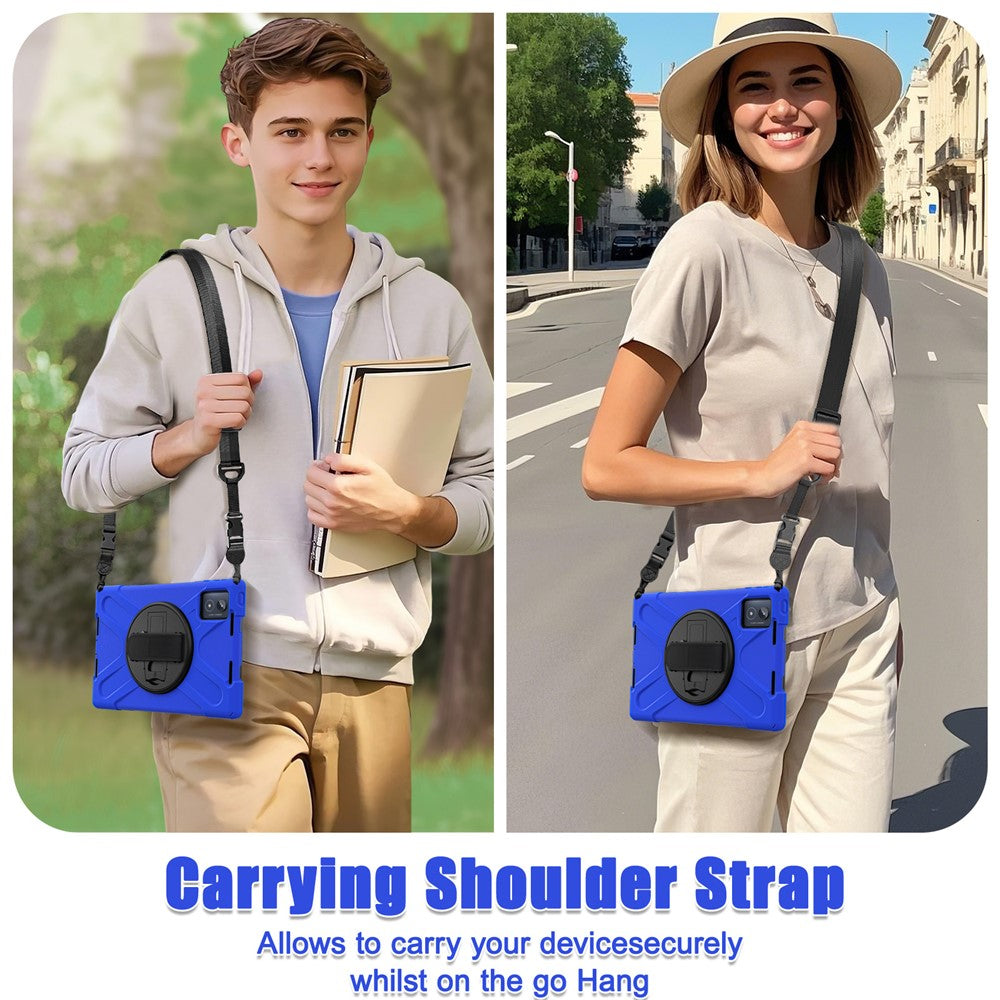 For Lenovo Tab K11 Plus / Zhaoyang K11 B352FU, TB230XC Kickstand Case TPU PC Silicone Tablet Cover with Shoulder Strap - Blue
