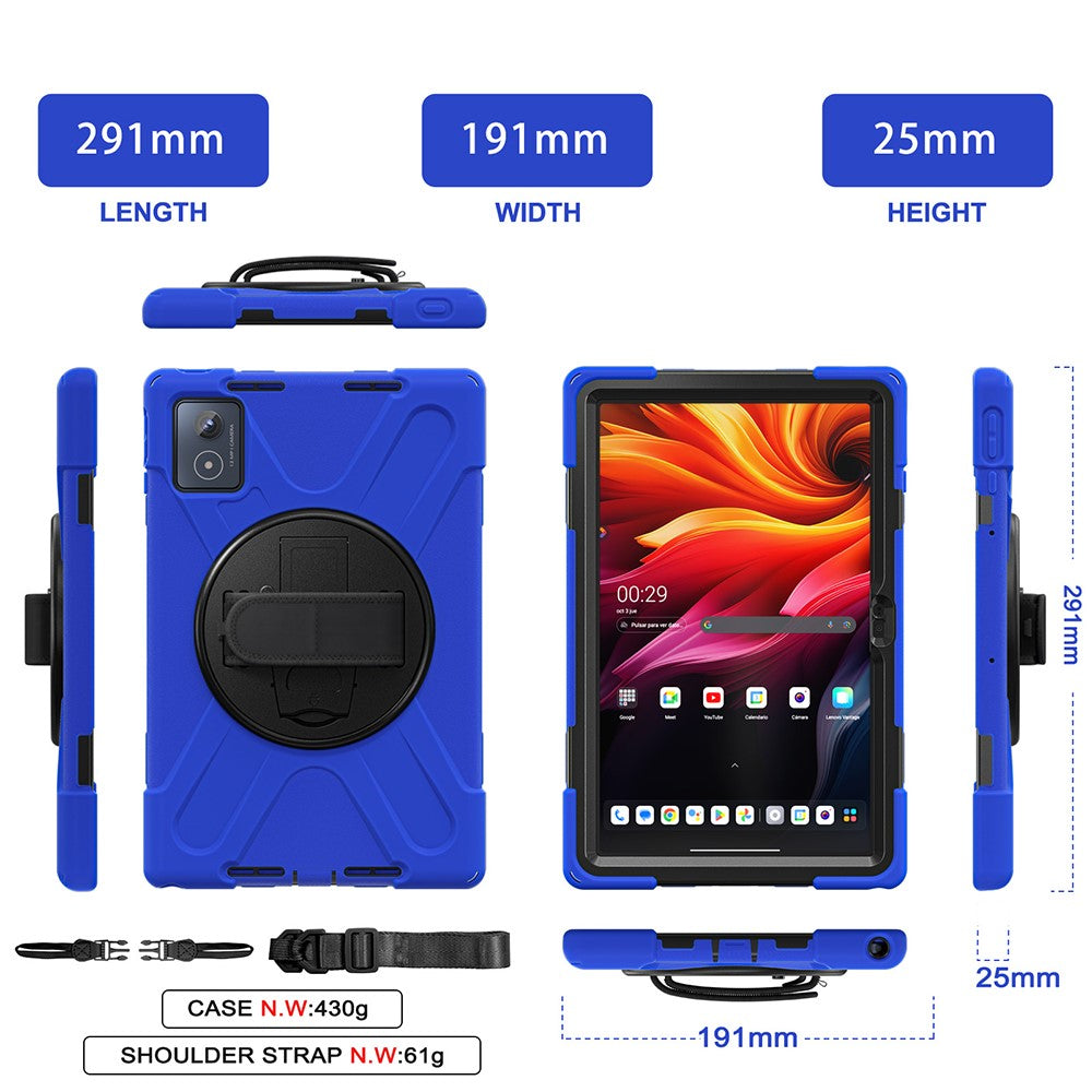 For Lenovo Tab K11 Plus / Zhaoyang K11 B352FU, TB230XC Kickstand Case TPU PC Silicone Tablet Cover with Shoulder Strap - Blue