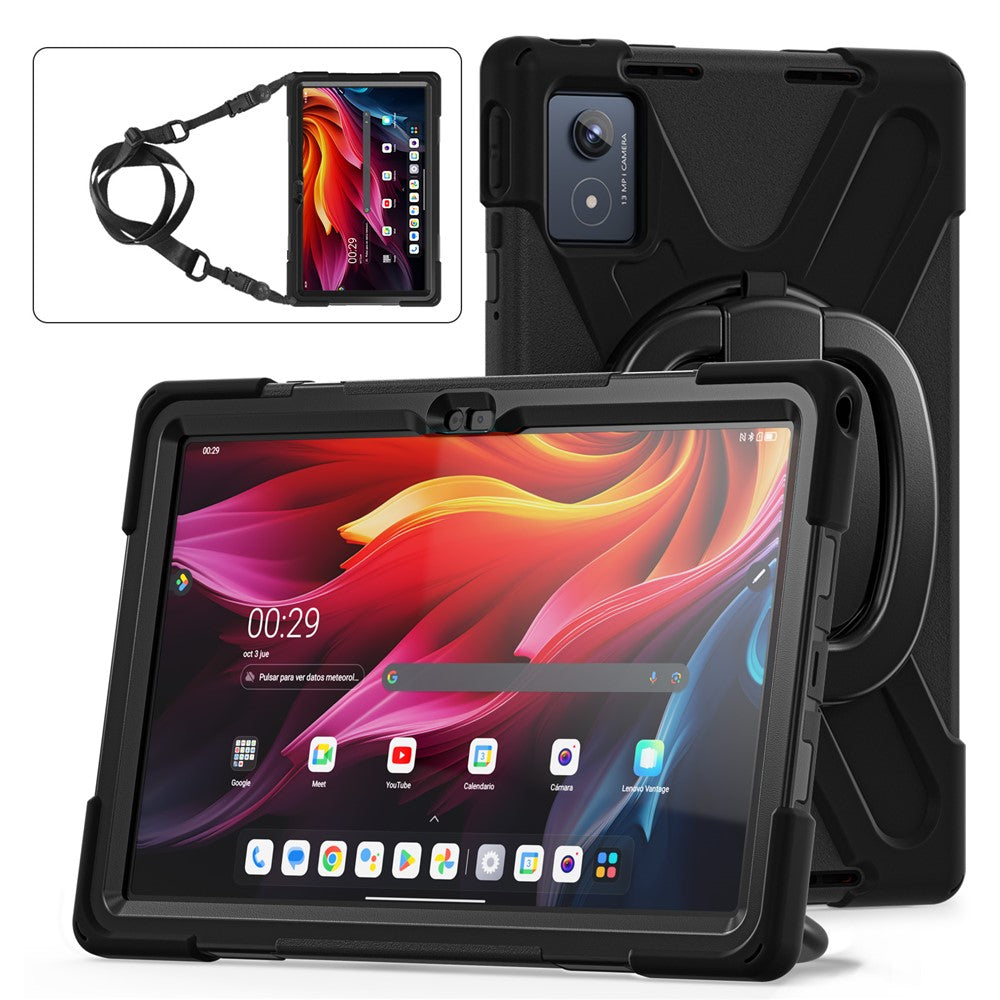 For Lenovo Tab K11 Plus / Zhaoyang K11 B352FU, TB230XC Case with Shoulder Strap TPU + PC + Silicone Kickstand Tablet Cover - Black