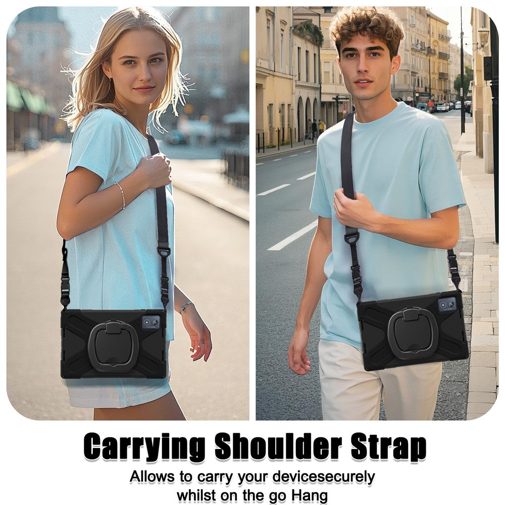 For Lenovo Tab K11 Plus / Zhaoyang K11 B352FU, TB230XC Case with Shoulder Strap TPU + PC + Silicone Kickstand Tablet Cover - Black