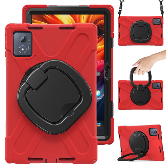 For Lenovo Tab K11 Plus / Zhaoyang K11 B352FU, TB230XC Case with Shoulder Strap TPU + PC + Silicone Kickstand Tablet Cover - Red