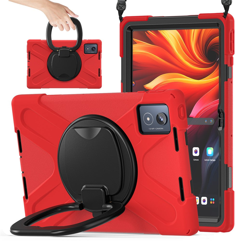 For Lenovo Tab K11 Plus / Zhaoyang K11 B352FU, TB230XC Case with Shoulder Strap TPU + PC + Silicone Kickstand Tablet Cover - Red
