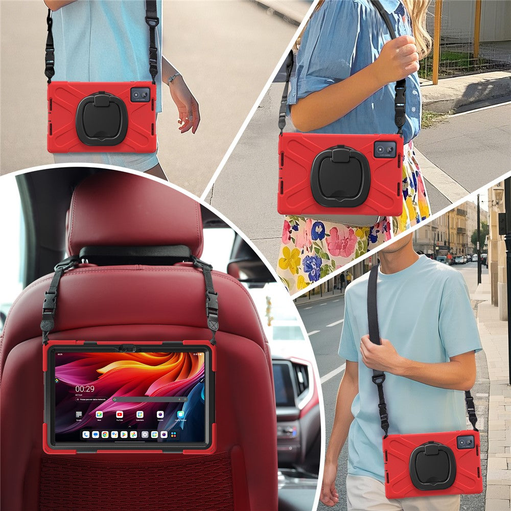 For Lenovo Tab K11 Plus / Zhaoyang K11 B352FU, TB230XC Case with Shoulder Strap TPU + PC + Silicone Kickstand Tablet Cover - Red