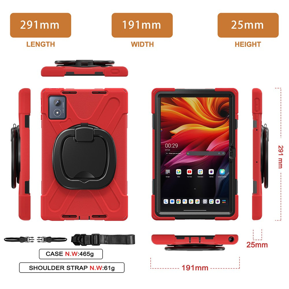 For Lenovo Tab K11 Plus / Zhaoyang K11 B352FU, TB230XC Case with Shoulder Strap TPU + PC + Silicone Kickstand Tablet Cover - Red
