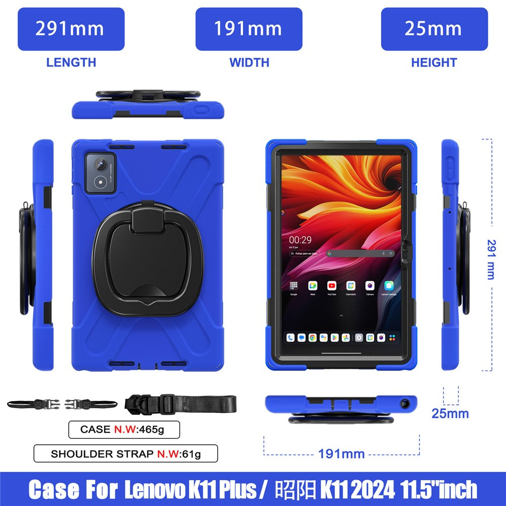 For Lenovo Tab K11 Plus / Zhaoyang K11 B352FU, TB230XC Case with Shoulder Strap TPU + PC + Silicone Kickstand Tablet Cover - Blue