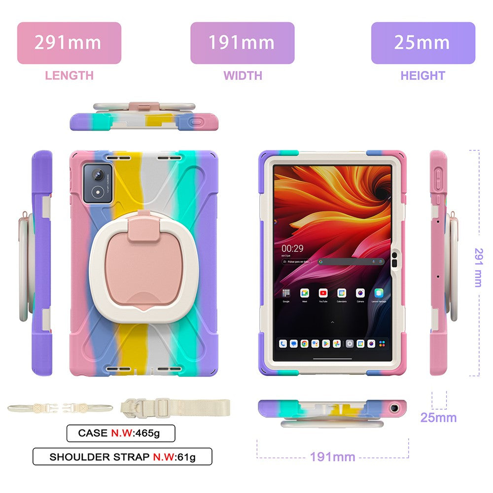 For Lenovo Tab K11 Plus / Zhaoyang K11 B352FU, TB230XC Case with Shoulder Strap TPU + PC + Silicone Kickstand Tablet Cover - Multi-color