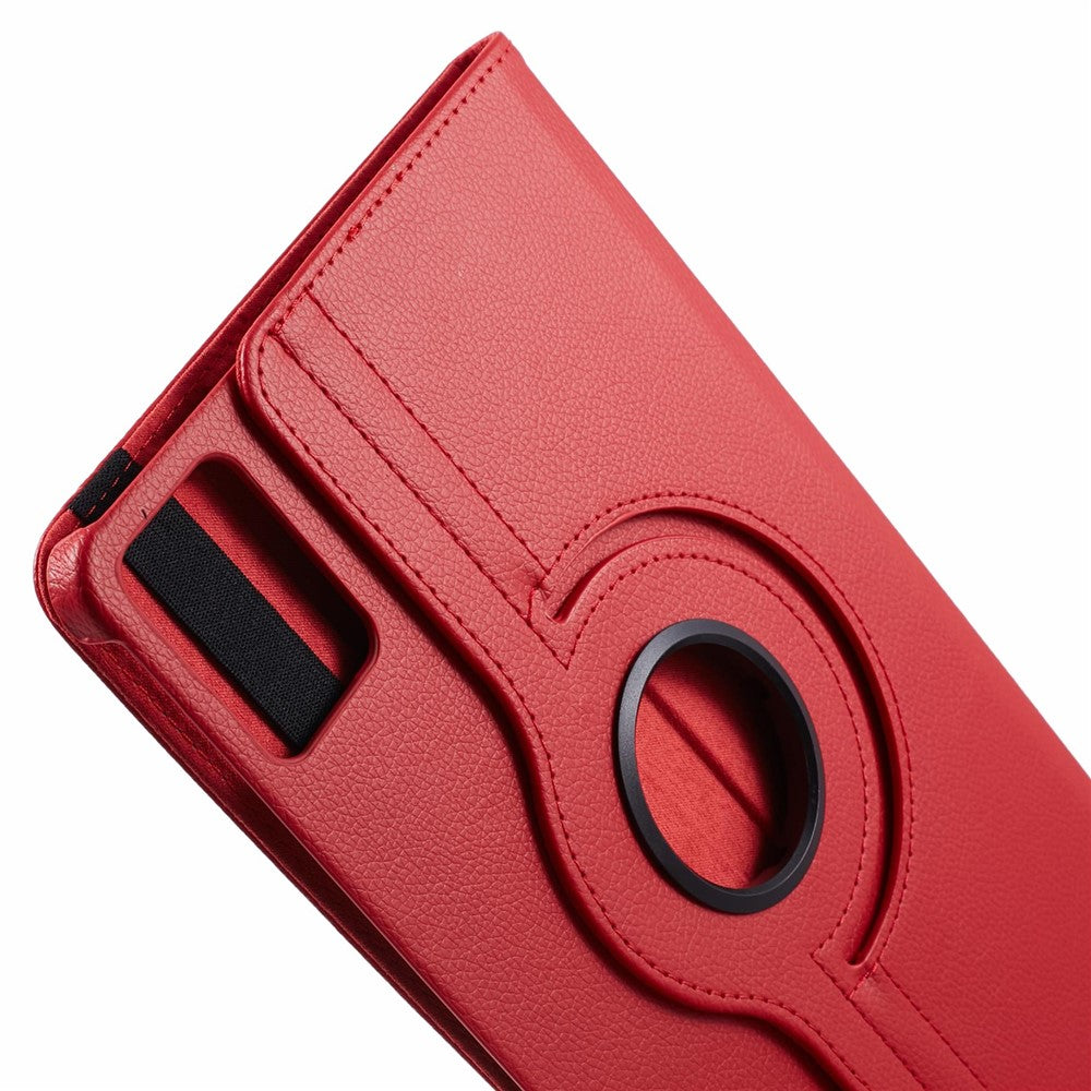 For Lenovo Idea Tab TB336ZU, TB336FU / Xiaoxin Pad 11 2025 Case Rotating Stand PU Leather + PC Tablet Cover with Elastic Band - Red