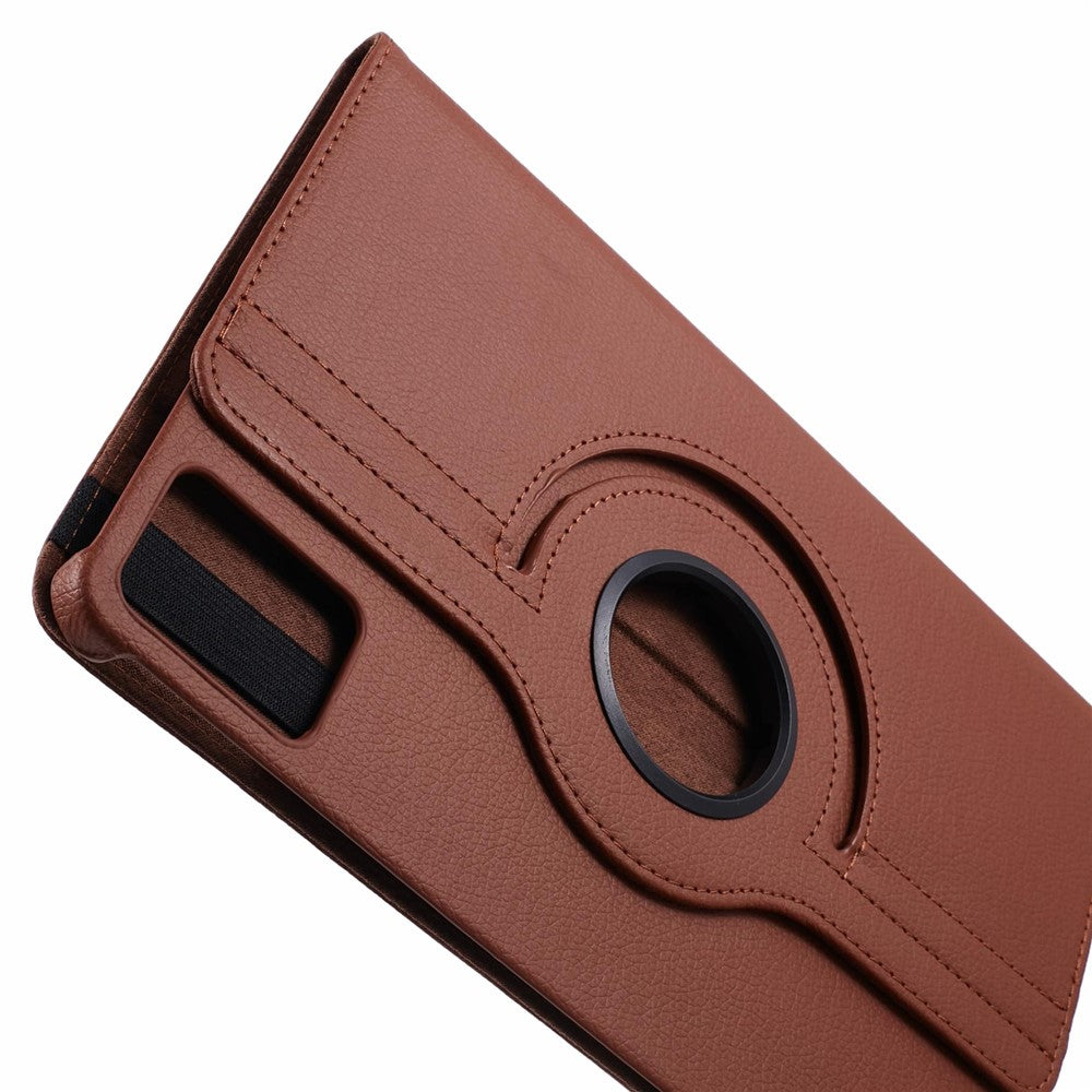 For Lenovo Idea Tab TB336ZU, TB336FU / Xiaoxin Pad 11 2025 Case Rotating Stand PU Leather + PC Tablet Cover with Elastic Band - Brown