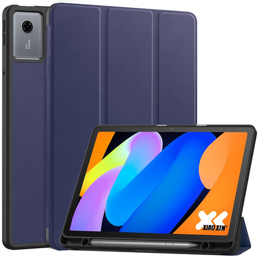 For Lenovo Idea Tab (TB336ZU  /  TB336FU)  /  Xiaoxin Pad 11 2025 Stand Case Shock-Absorbent Leather Tablet Cover with Pen Slot - Dark Blue