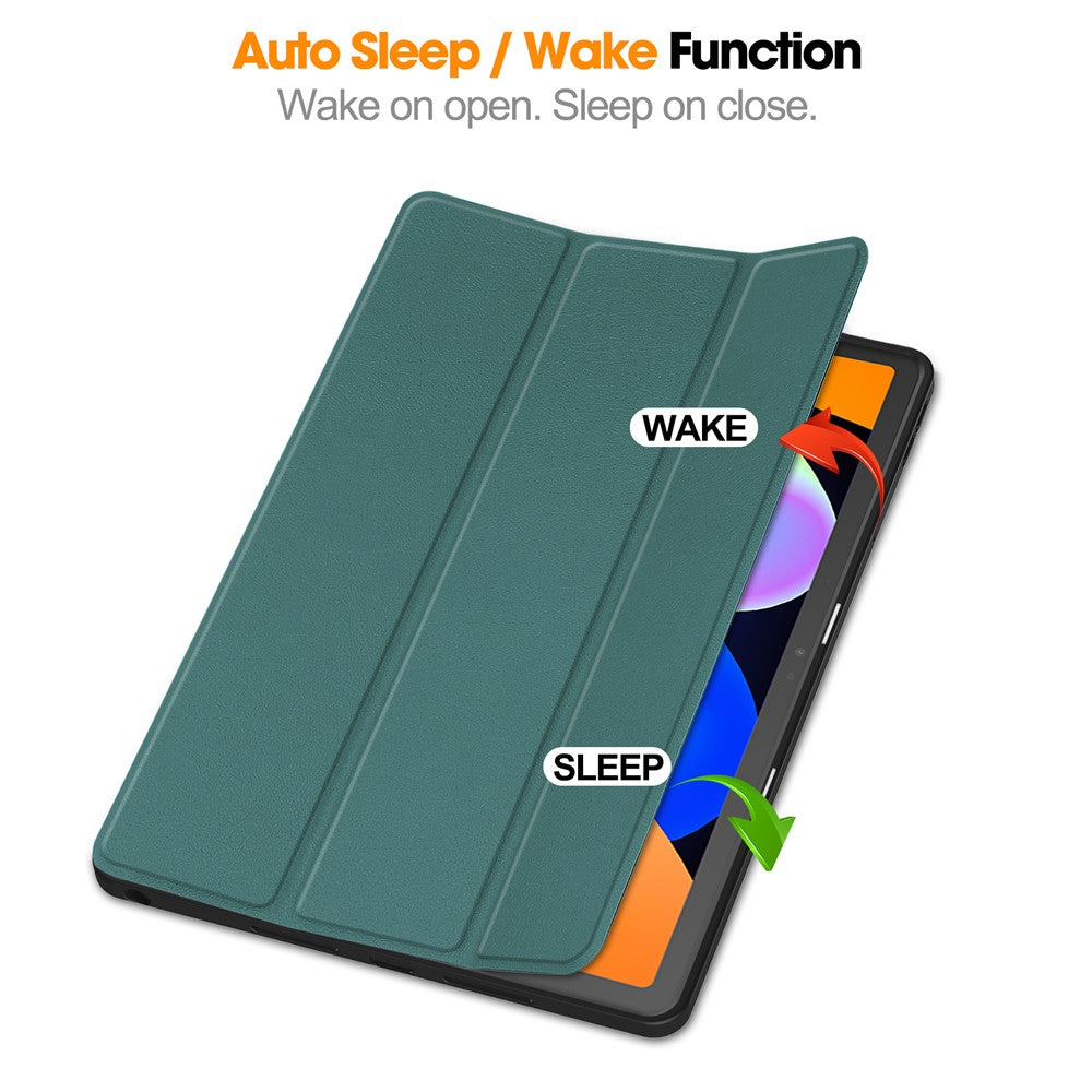 For Lenovo Idea Tab (TB336ZU  /  TB336FU)  /  Xiaoxin Pad 11 2025 Stand Case Shock-Absorbent Leather Tablet Cover with Pen Slot - Blackish Green