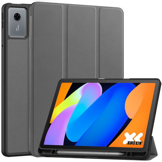 For Lenovo Idea Tab (TB336ZU  /  TB336FU)  /  Xiaoxin Pad 11 2025 Stand Case Shock-Absorbent Leather Tablet Cover with Pen Slot - Grey